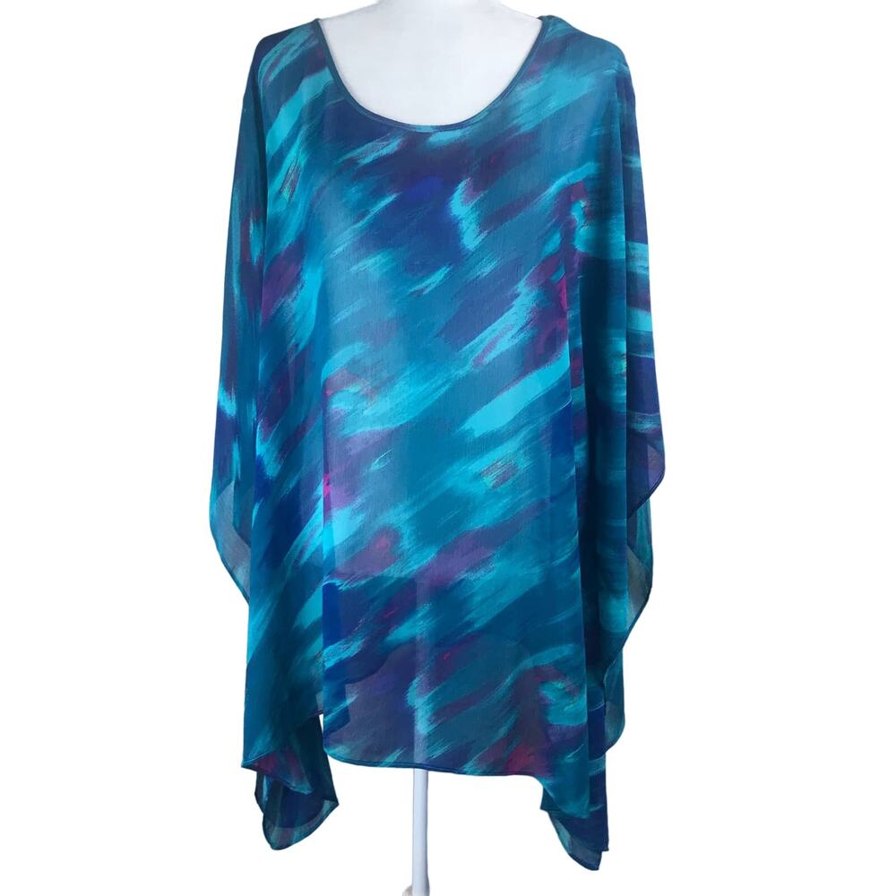 Catherine’s Women's Tunic Blouse Blue Green Pink Abstract Lightweight Size X